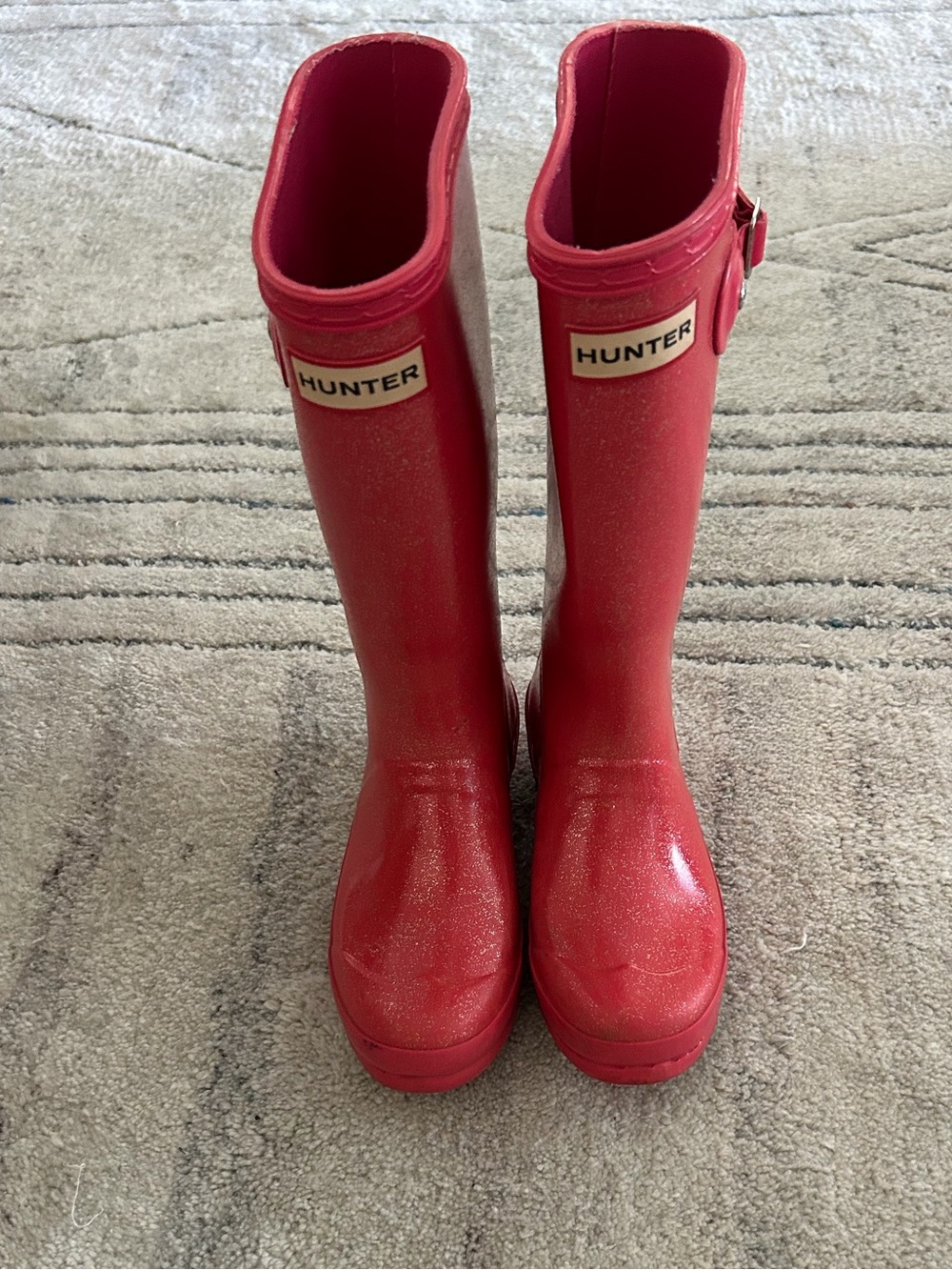 Hunter Kids' Glitter Red Tall Rain Boots